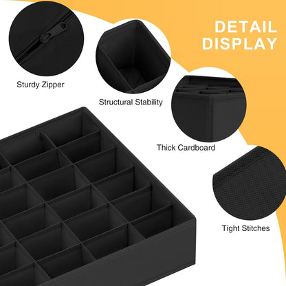 joyoldelf Sock Drawer Organizer Divider 2 Packs Underwear Organizer, 24 Cell Closet Organizers and Storage Organizer Sock Holders Organizers for Storing Socks, Handkerchiefs, Ties, Belts (Grey)