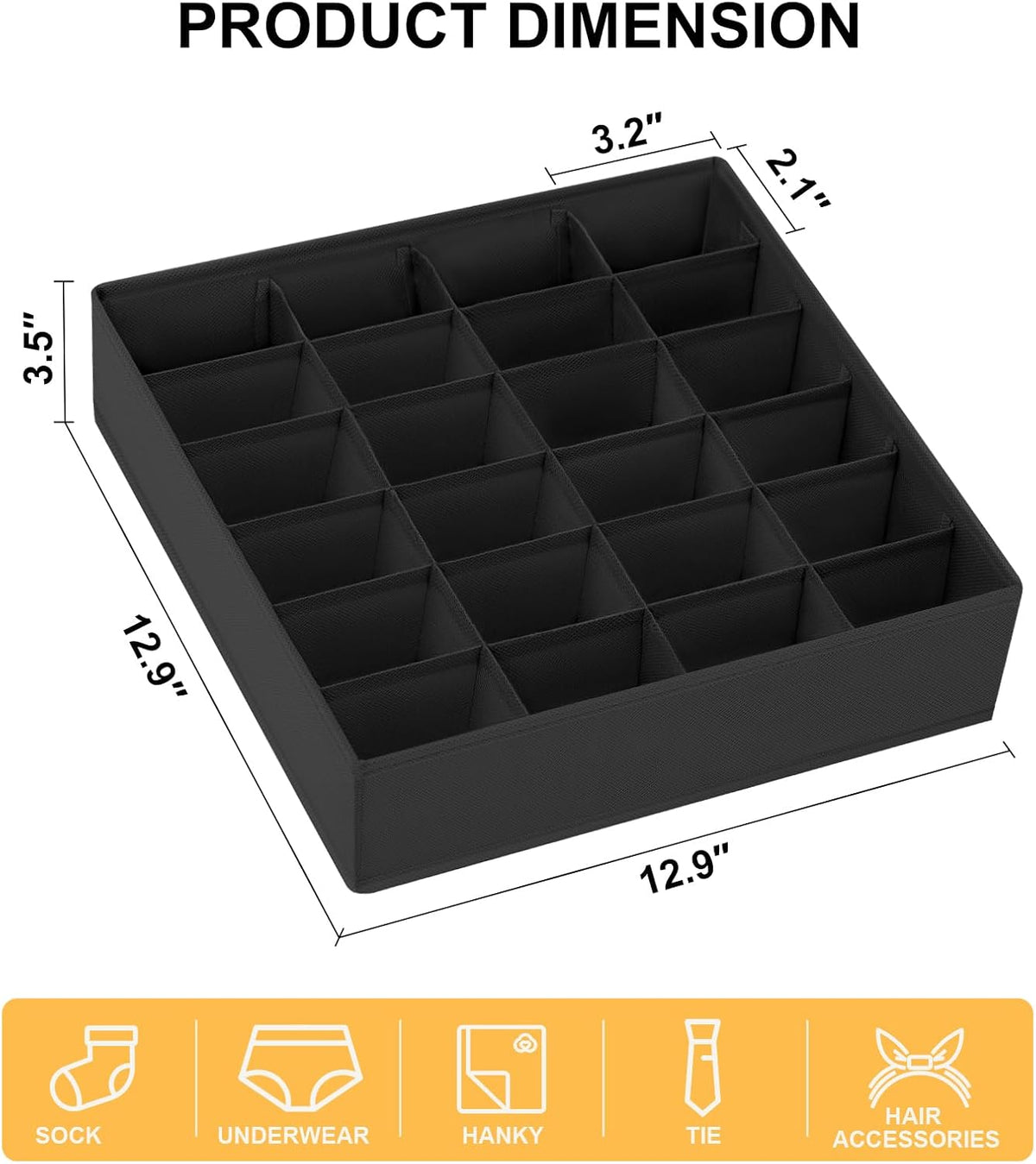 joyoldelf Sock Drawer Organizer Divider 2 Packs Underwear Organizer, 24 Cell Closet Organizers and Storage Organizer Sock Holders Organizers for Storing Socks, Handkerchiefs, Ties, Belts (Grey)
