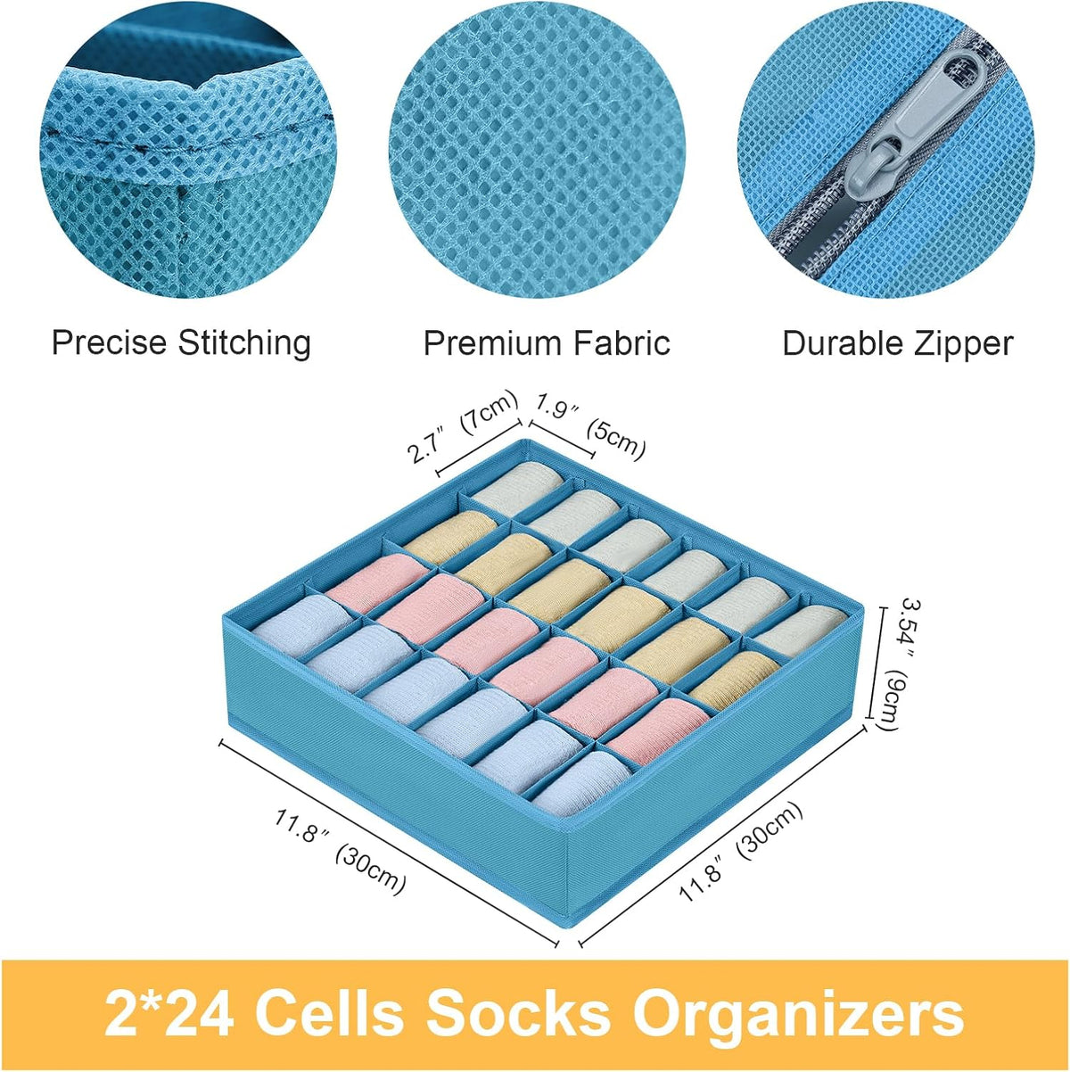 joyoldelf Sock Drawer Organizer Divider 2 Packs Underwear Organizer, 24 Cell Closet Organizers and Storage Organizer Sock Holders Organizers for Storing Socks, Handkerchiefs, Ties, Belts (Grey)