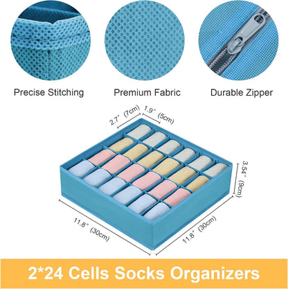 joyoldelf Sock Drawer Organizer Divider 2 Packs Underwear Organizer, 24 Cell Closet Organizers and Storage Organizer Sock Holders Organizers for Storing Socks, Handkerchiefs, Ties, Belts (Grey)