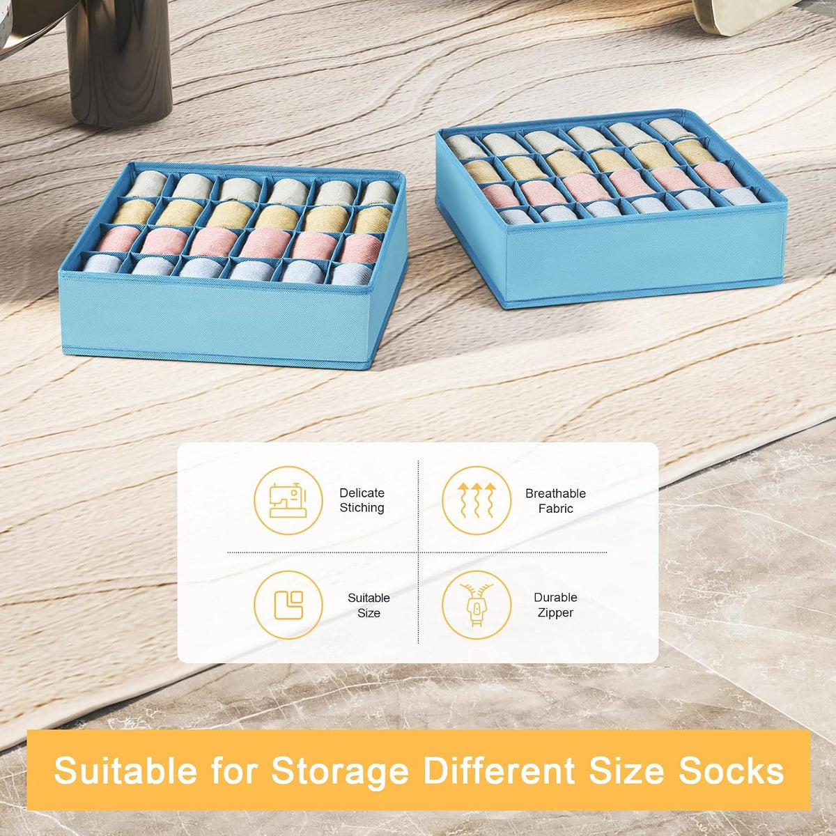joyoldelf Sock Drawer Organizer Divider 2 Packs Underwear Organizer, 24 Cell Closet Organizers and Storage Organizer Sock Holders Organizers for Storing Socks, Handkerchiefs, Ties, Belts (Grey)