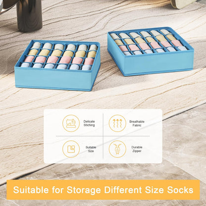 joyoldelf Sock Drawer Organizer Divider 2 Packs Underwear Organizer, 24 Cell Closet Organizers and Storage Organizer Sock Holders Organizers for Storing Socks, Handkerchiefs, Ties, Belts (Grey)