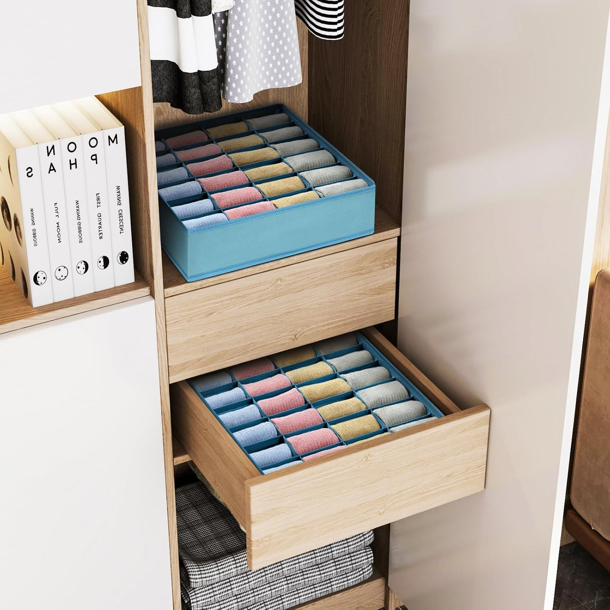 joyoldelf Sock Drawer Organizer Divider 2 Packs Underwear Organizer, 24 Cell Closet Organizers and Storage Organizer Sock Holders Organizers for Storing Socks, Handkerchiefs, Ties, Belts (Grey)