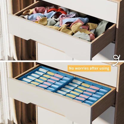 joyoldelf Sock Drawer Organizer Divider 2 Packs Underwear Organizer, 24 Cell Closet Organizers and Storage Organizer Sock Holders Organizers for Storing Socks, Handkerchiefs, Ties, Belts (Grey)