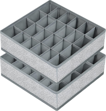 joyoldelf Sock Drawer Organizer Divider 2 Packs Underwear Organizer, 24 Cell Closet Organizers and Storage Organizer Sock Holders Organizers for Storing Socks, Handkerchiefs, Ties, Belts (Grey)