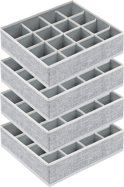joyoldelf Sock Drawer Organizer Divider 2 Packs Underwear Organizer, 24 Cell Closet Organizers and Storage Organizer Sock Holders Organizers for Storing Socks, Handkerchiefs, Ties, Belts (Grey)