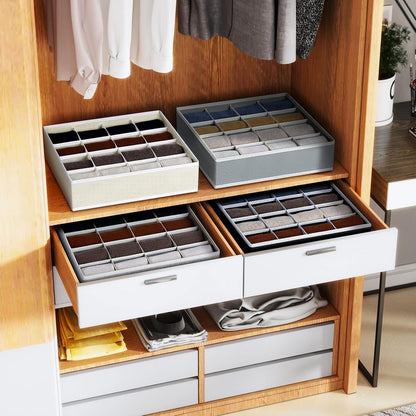 joyoldelf Sock Drawer Organizer Divider 2 Packs Underwear Organizer, 24 Cell Closet Organizers and Storage Organizer Sock Holders Organizers for Storing Socks, Handkerchiefs, Ties, Belts (Grey)