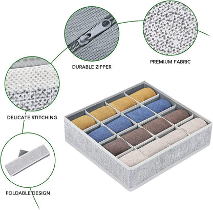 joyoldelf Sock Drawer Organizer Divider 2 Packs Underwear Organizer, 24 Cell Closet Organizers and Storage Organizer Sock Holders Organizers for Storing Socks, Handkerchiefs, Ties, Belts (Grey)