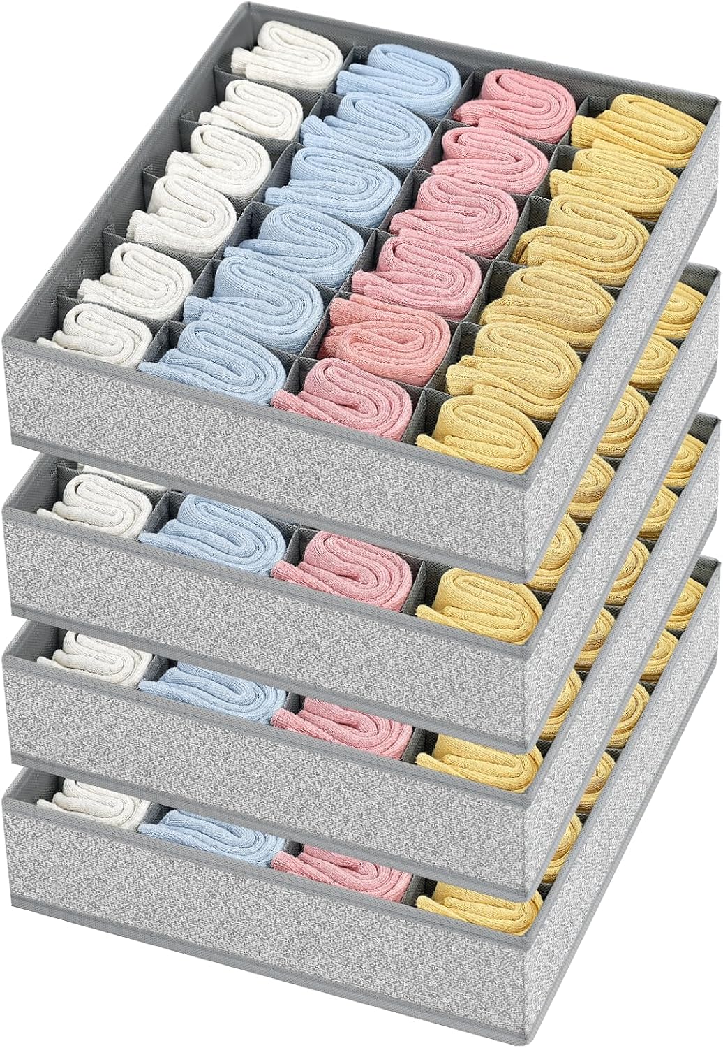 joyoldelf Sock Drawer Organizer Divider 2 Packs Underwear Organizer, 24 Cell Closet Organizers and Storage Organizer Sock Holders Organizers for Storing Socks, Handkerchiefs, Ties, Belts (Grey)