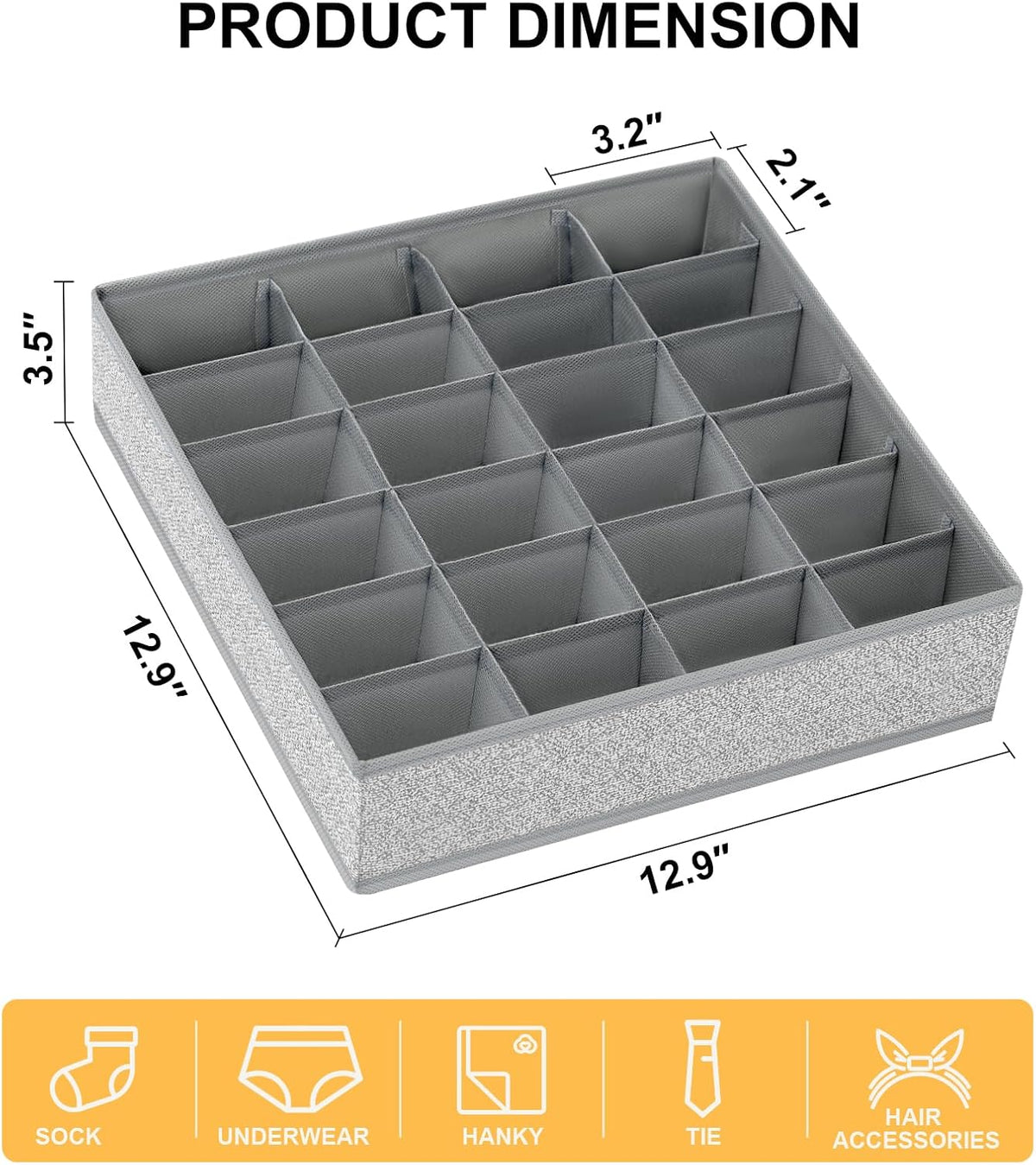joyoldelf Sock Drawer Organizer Divider 2 Packs Underwear Organizer, 24 Cell Closet Organizers and Storage Organizer Sock Holders Organizers for Storing Socks, Handkerchiefs, Ties, Belts (Grey)