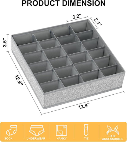 joyoldelf Sock Drawer Organizer Divider 2 Packs Underwear Organizer, 24 Cell Closet Organizers and Storage Organizer Sock Holders Organizers for Storing Socks, Handkerchiefs, Ties, Belts (Grey)