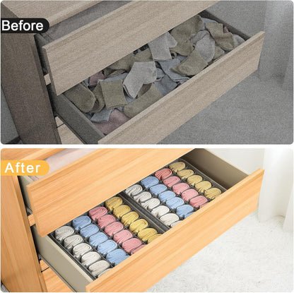 joyoldelf Sock Drawer Organizer Divider 2 Packs Underwear Organizer, 24 Cell Closet Organizers and Storage Organizer Sock Holders Organizers for Storing Socks, Handkerchiefs, Ties, Belts (Grey)