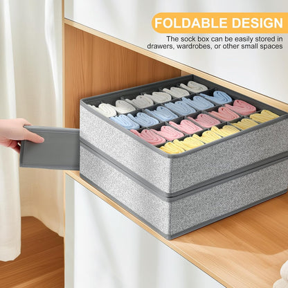 joyoldelf Sock Drawer Organizer Divider 2 Packs Underwear Organizer, 24 Cell Closet Organizers and Storage Organizer Sock Holders Organizers for Storing Socks, Handkerchiefs, Ties, Belts (Grey)