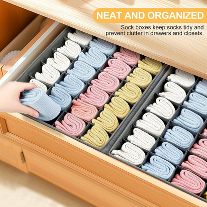 joyoldelf Sock Drawer Organizer Divider 2 Packs Underwear Organizer, 24 Cell Closet Organizers and Storage Organizer Sock Holders Organizers for Storing Socks, Handkerchiefs, Ties, Belts (Grey)