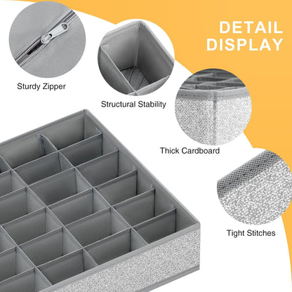 joyoldelf Sock Drawer Organizer Divider 2 Packs Underwear Organizer, 24 Cell Closet Organizers and Storage Organizer Sock Holders Organizers for Storing Socks, Handkerchiefs, Ties, Belts (Grey)