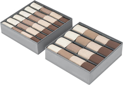 joyoldelf Sock Drawer Organizer Divider 2 Packs Underwear Organizer, 24 Cell Closet Organizers and Storage Organizer Sock Holders Organizers for Storing Socks, Handkerchiefs, Ties, Belts (Grey)