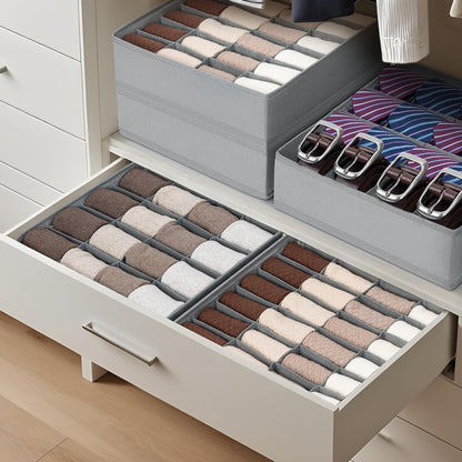 joyoldelf Sock Drawer Organizer Divider 2 Packs Underwear Organizer, 24 Cell Closet Organizers and Storage Organizer Sock Holders Organizers for Storing Socks, Handkerchiefs, Ties, Belts (Grey)