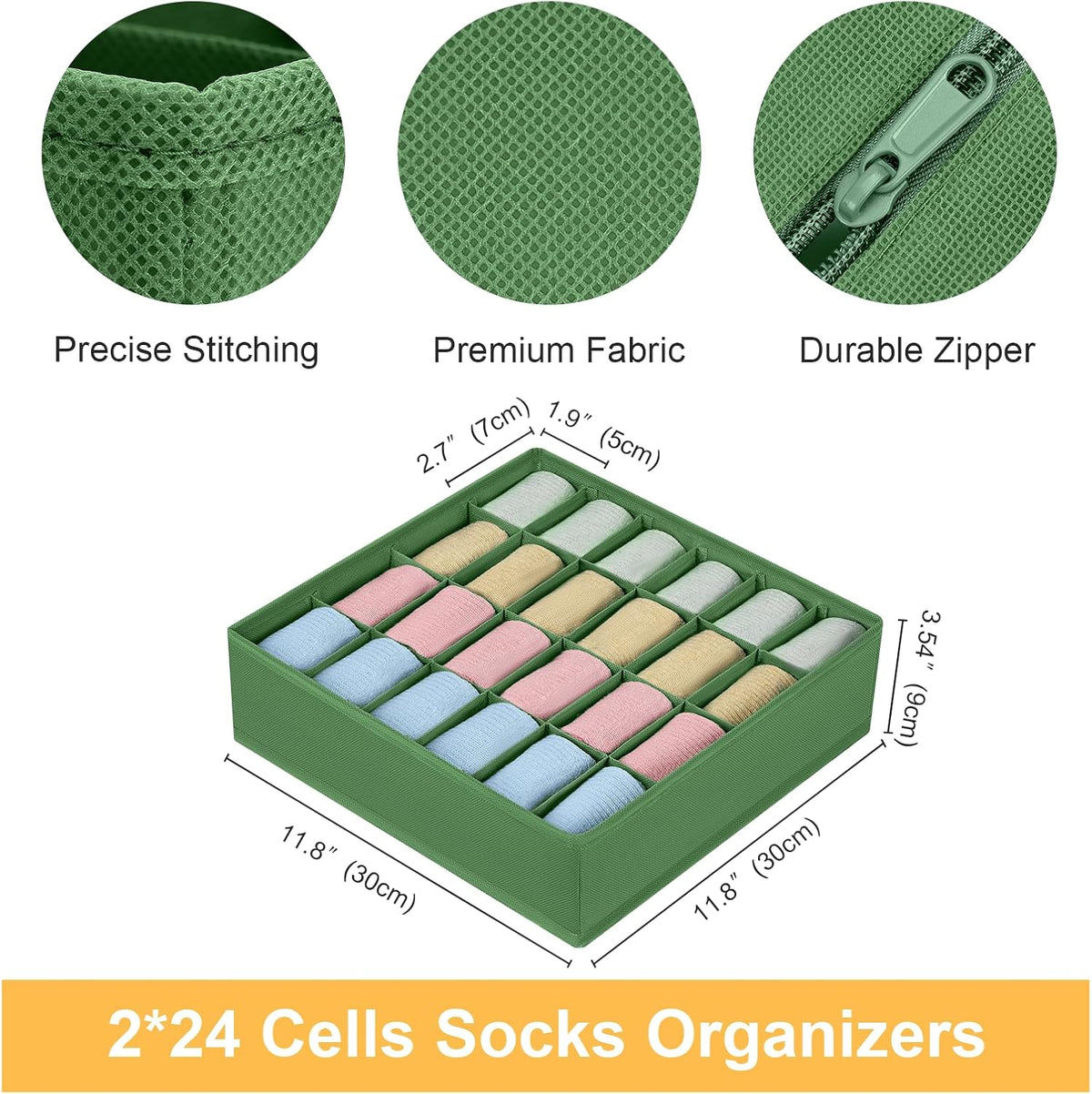 joyoldelf Sock Drawer Organizer Divider 2 Packs Underwear Organizer, 24 Cell Closet Organizers and Storage Organizer Sock Holders Organizers for Storing Socks, Handkerchiefs, Ties, Belts (Grey)