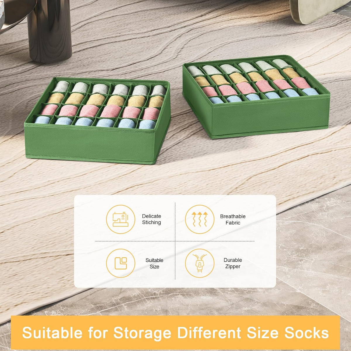 joyoldelf Sock Drawer Organizer Divider 2 Packs Underwear Organizer, 24 Cell Closet Organizers and Storage Organizer Sock Holders Organizers for Storing Socks, Handkerchiefs, Ties, Belts (Grey)