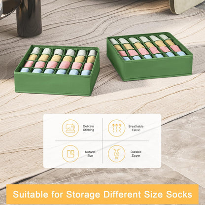 joyoldelf Sock Drawer Organizer Divider 2 Packs Underwear Organizer, 24 Cell Closet Organizers and Storage Organizer Sock Holders Organizers for Storing Socks, Handkerchiefs, Ties, Belts (Grey)