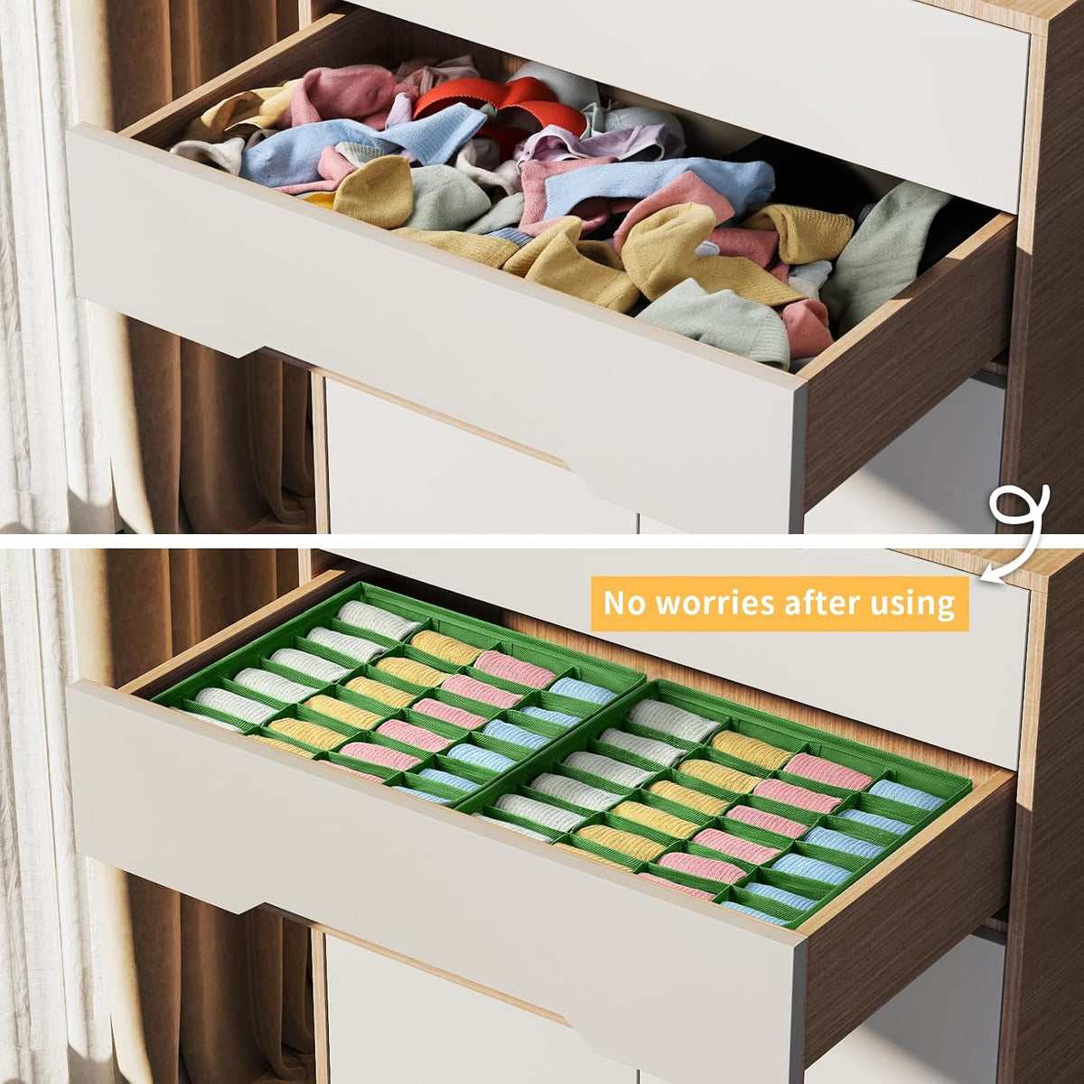 joyoldelf Sock Drawer Organizer Divider 2 Packs Underwear Organizer, 24 Cell Closet Organizers and Storage Organizer Sock Holders Organizers for Storing Socks, Handkerchiefs, Ties, Belts (Grey)