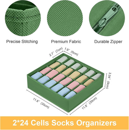 joyoldelf Sock Drawer Organizer Divider 2 Packs Underwear Organizer, 24 Cell Closet Organizers and Storage Organizer Sock Holders Organizers for Storing Socks, Handkerchiefs, Ties, Belts (Grey)