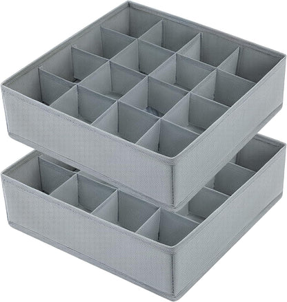 joyoldelf Sock Drawer Organizer Divider 2 Packs Underwear Organizer, 24 Cell Closet Organizers and Storage Organizer Sock Holders Organizers for Storing Socks, Handkerchiefs, Ties, Belts (Grey)