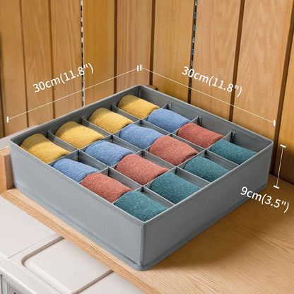 joyoldelf Sock Drawer Organizer Divider 2 Packs Underwear Organizer, 24 Cell Closet Organizers and Storage Organizer Sock Holders Organizers for Storing Socks, Handkerchiefs, Ties, Belts (Grey)