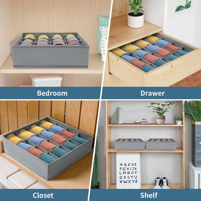 joyoldelf Sock Drawer Organizer Divider 2 Packs Underwear Organizer, 24 Cell Closet Organizers and Storage Organizer Sock Holders Organizers for Storing Socks, Handkerchiefs, Ties, Belts (Grey)