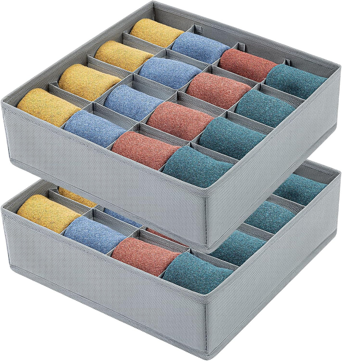joyoldelf Sock Drawer Organizer Divider 2 Packs Underwear Organizer, 24 Cell Closet Organizers and Storage Organizer Sock Holders Organizers for Storing Socks, Handkerchiefs, Ties, Belts (Grey)