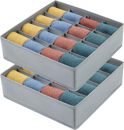 joyoldelf Sock Drawer Organizer Divider 2 Packs Underwear Organizer, 24 Cell Closet Organizers and Storage Organizer Sock Holders Organizers for Storing Socks, Handkerchiefs, Ties, Belts (Grey)