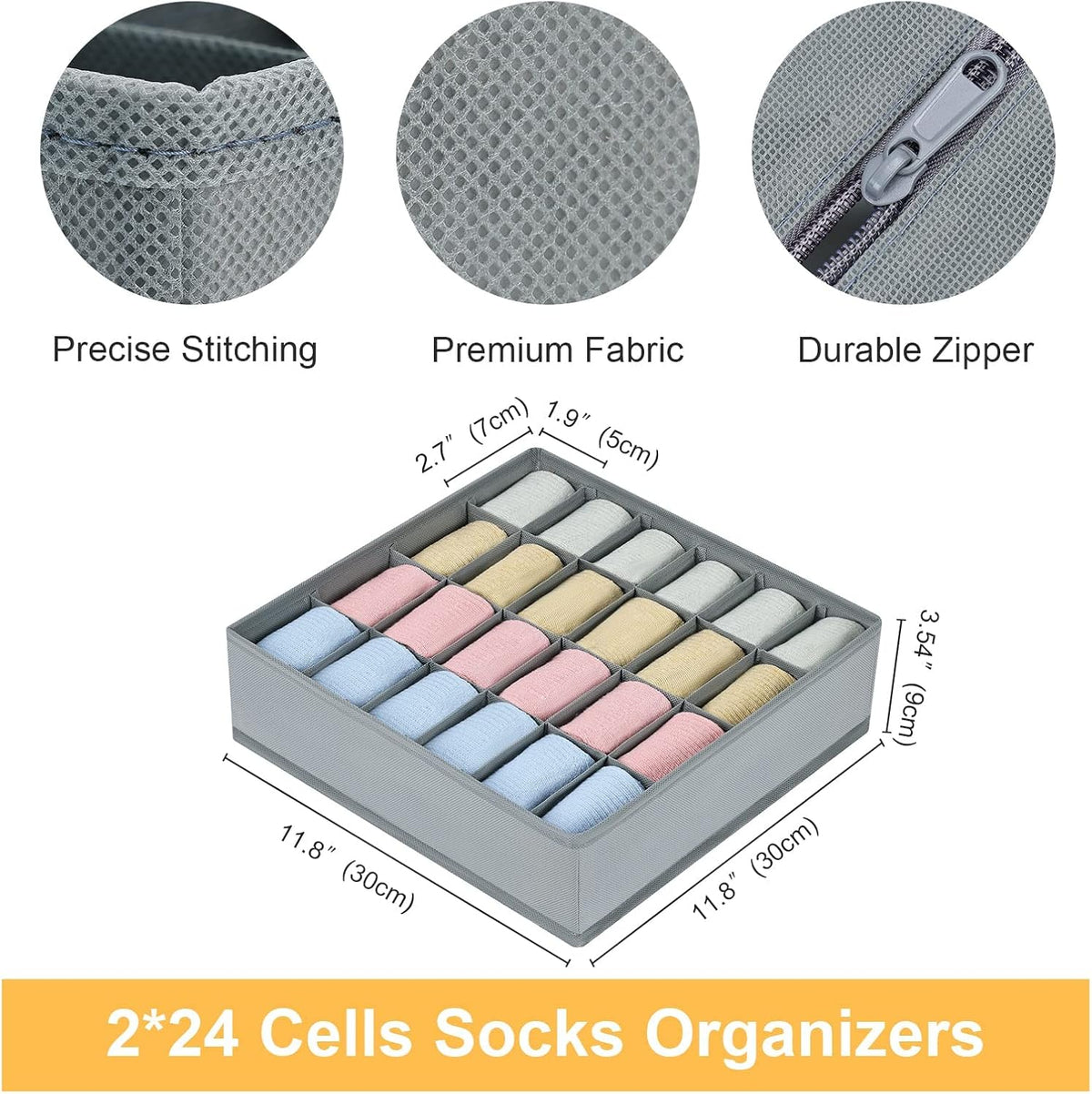 joyoldelf Sock Drawer Organizer Divider 2 Packs Underwear Organizer, 24 Cell Closet Organizers and Storage Organizer Sock Holders Organizers for Storing Socks, Handkerchiefs, Ties, Belts (Grey)