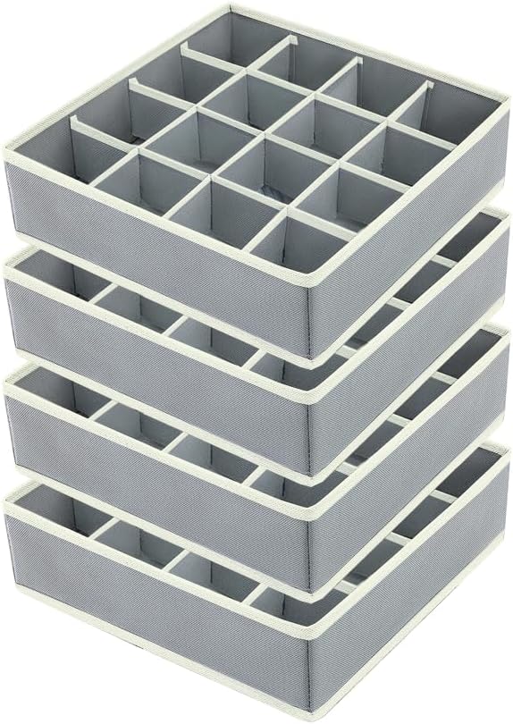 joyoldelf Sock Drawer Organizer Divider 2 Packs Underwear Organizer, 24 Cell Closet Organizers and Storage Organizer Sock Holders Organizers for Storing Socks, Handkerchiefs, Ties, Belts (Grey)