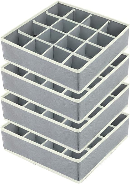 joyoldelf Sock Drawer Organizer Divider 2 Packs Underwear Organizer, 24 Cell Closet Organizers and Storage Organizer Sock Holders Organizers for Storing Socks, Handkerchiefs, Ties, Belts (Grey)