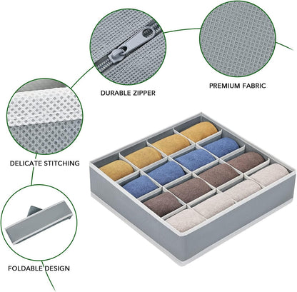 joyoldelf Sock Drawer Organizer Divider 2 Packs Underwear Organizer, 24 Cell Closet Organizers and Storage Organizer Sock Holders Organizers for Storing Socks, Handkerchiefs, Ties, Belts (Grey)