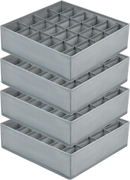 joyoldelf Sock Drawer Organizer Divider 2 Packs Underwear Organizer, 24 Cell Closet Organizers and Storage Organizer Sock Holders Organizers for Storing Socks, Handkerchiefs, Ties, Belts (Grey)