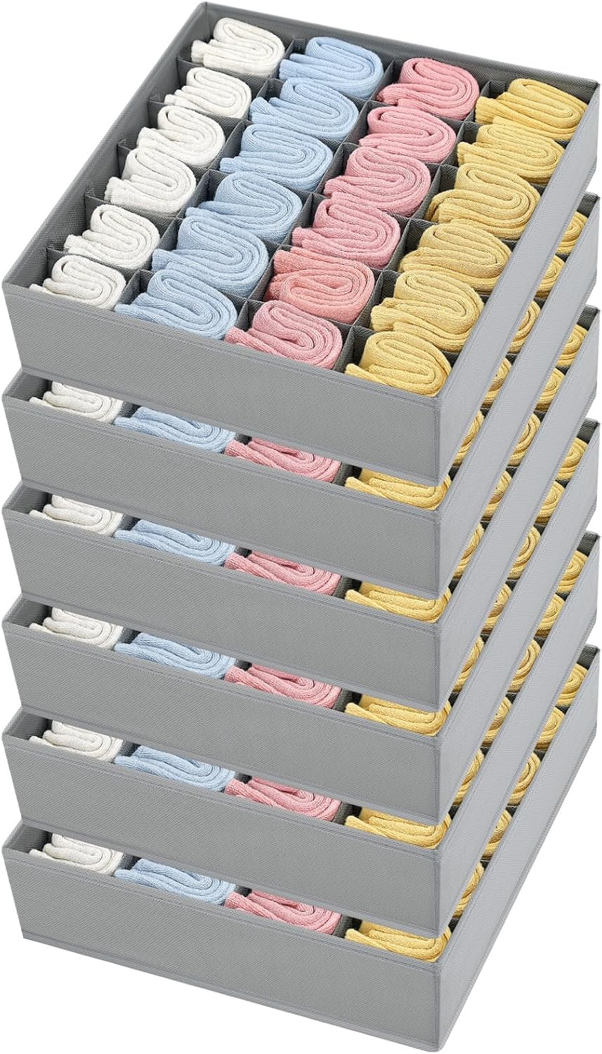 joyoldelf Sock Drawer Organizer Divider 2 Packs Underwear Organizer, 24 Cell Closet Organizers and Storage Organizer Sock Holders Organizers for Storing Socks, Handkerchiefs, Ties, Belts (Grey)
