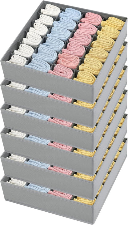 joyoldelf Sock Drawer Organizer Divider 2 Packs Underwear Organizer, 24 Cell Closet Organizers and Storage Organizer Sock Holders Organizers for Storing Socks, Handkerchiefs, Ties, Belts (Grey)