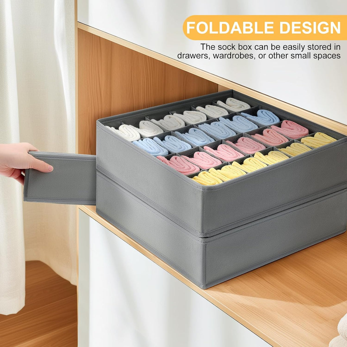 joyoldelf Sock Drawer Organizer Divider 2 Packs Underwear Organizer, 24 Cell Closet Organizers and Storage Organizer Sock Holders Organizers for Storing Socks, Handkerchiefs, Ties, Belts (Grey)