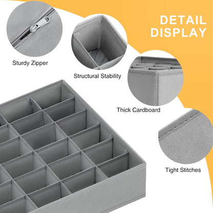joyoldelf Sock Drawer Organizer Divider 2 Packs Underwear Organizer, 24 Cell Closet Organizers and Storage Organizer Sock Holders Organizers for Storing Socks, Handkerchiefs, Ties, Belts (Grey)