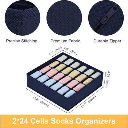 joyoldelf Sock Drawer Organizer Divider 2 Packs Underwear Organizer, 24 Cell Closet Organizers and Storage Organizer Sock Holders Organizers for Storing Socks, Handkerchiefs, Ties, Belts (Grey)