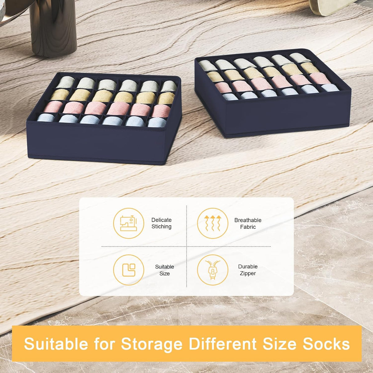 joyoldelf Sock Drawer Organizer Divider 2 Packs Underwear Organizer, 24 Cell Closet Organizers and Storage Organizer Sock Holders Organizers for Storing Socks, Handkerchiefs, Ties, Belts (Grey)