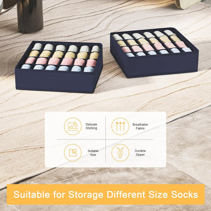 joyoldelf Sock Drawer Organizer Divider 2 Packs Underwear Organizer, 24 Cell Closet Organizers and Storage Organizer Sock Holders Organizers for Storing Socks, Handkerchiefs, Ties, Belts (Grey)