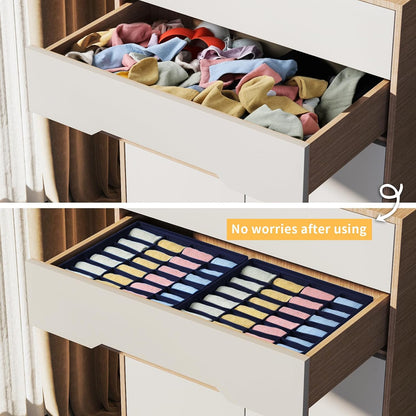 joyoldelf Sock Drawer Organizer Divider 2 Packs Underwear Organizer, 24 Cell Closet Organizers and Storage Organizer Sock Holders Organizers for Storing Socks, Handkerchiefs, Ties, Belts (Grey)