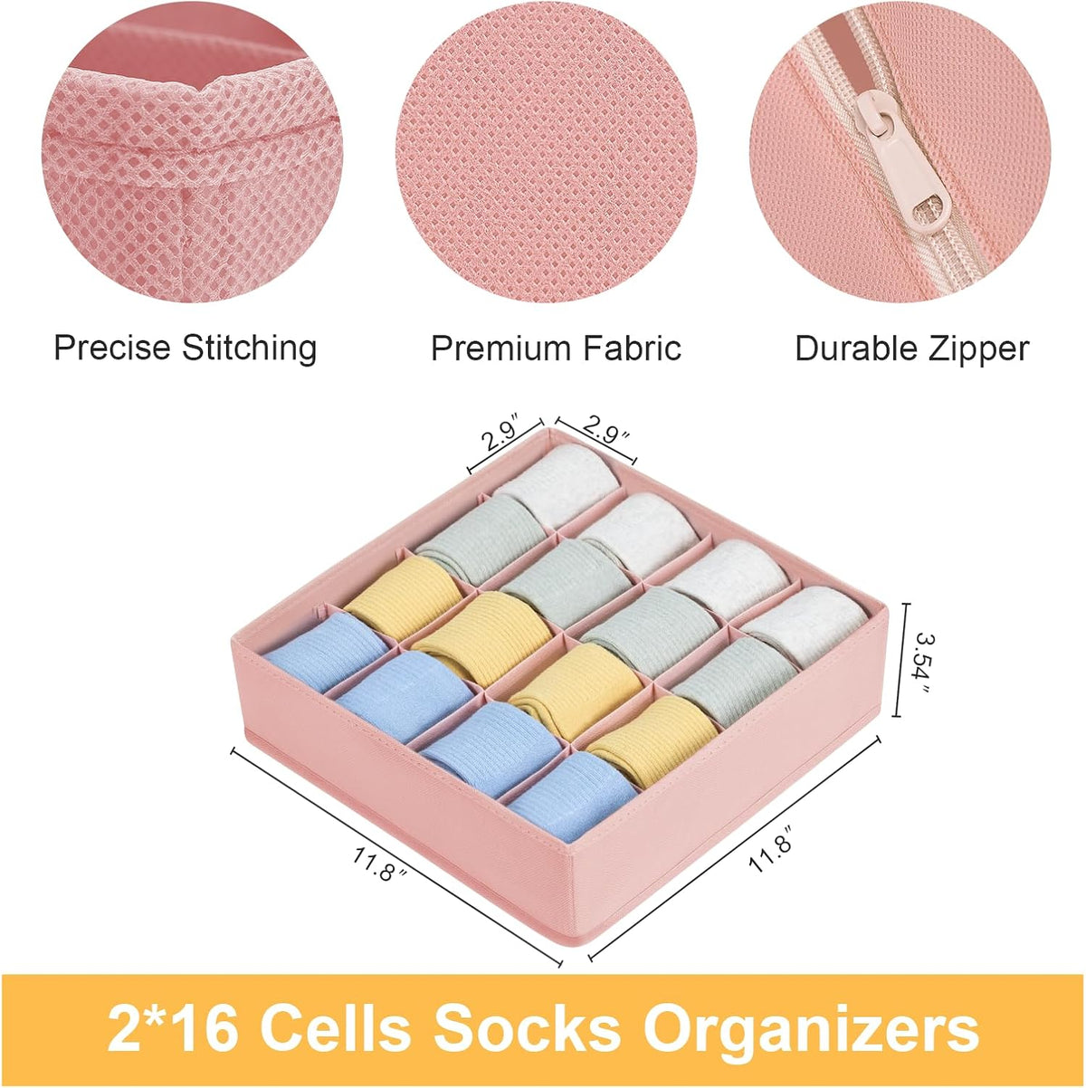 joyoldelf Sock Drawer Organizer Divider 2 Packs Underwear Organizer, 24 Cell Closet Organizers and Storage Organizer Sock Holders Organizers for Storing Socks, Handkerchiefs, Ties, Belts (Grey)