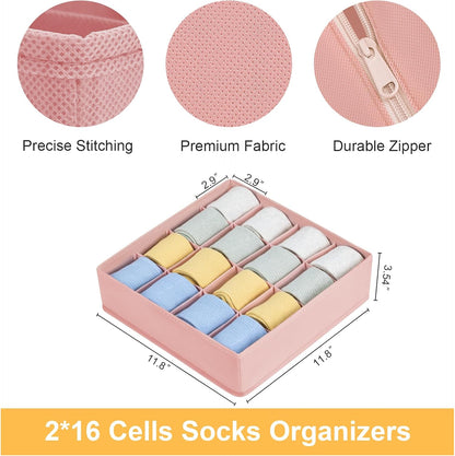 joyoldelf Sock Drawer Organizer Divider 2 Packs Underwear Organizer, 24 Cell Closet Organizers and Storage Organizer Sock Holders Organizers for Storing Socks, Handkerchiefs, Ties, Belts (Grey)