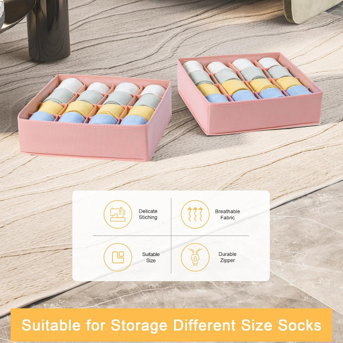 joyoldelf Sock Drawer Organizer Divider 2 Packs Underwear Organizer, 24 Cell Closet Organizers and Storage Organizer Sock Holders Organizers for Storing Socks, Handkerchiefs, Ties, Belts (Grey)