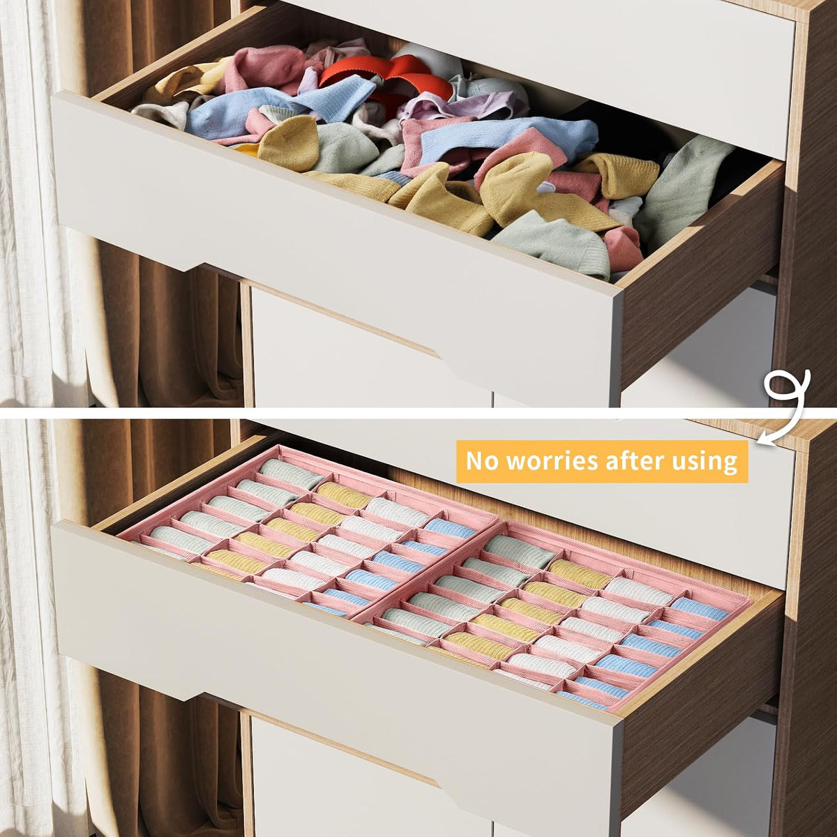 joyoldelf Sock Drawer Organizer Divider 2 Packs Underwear Organizer, 24 Cell Closet Organizers and Storage Organizer Sock Holders Organizers for Storing Socks, Handkerchiefs, Ties, Belts (Grey)