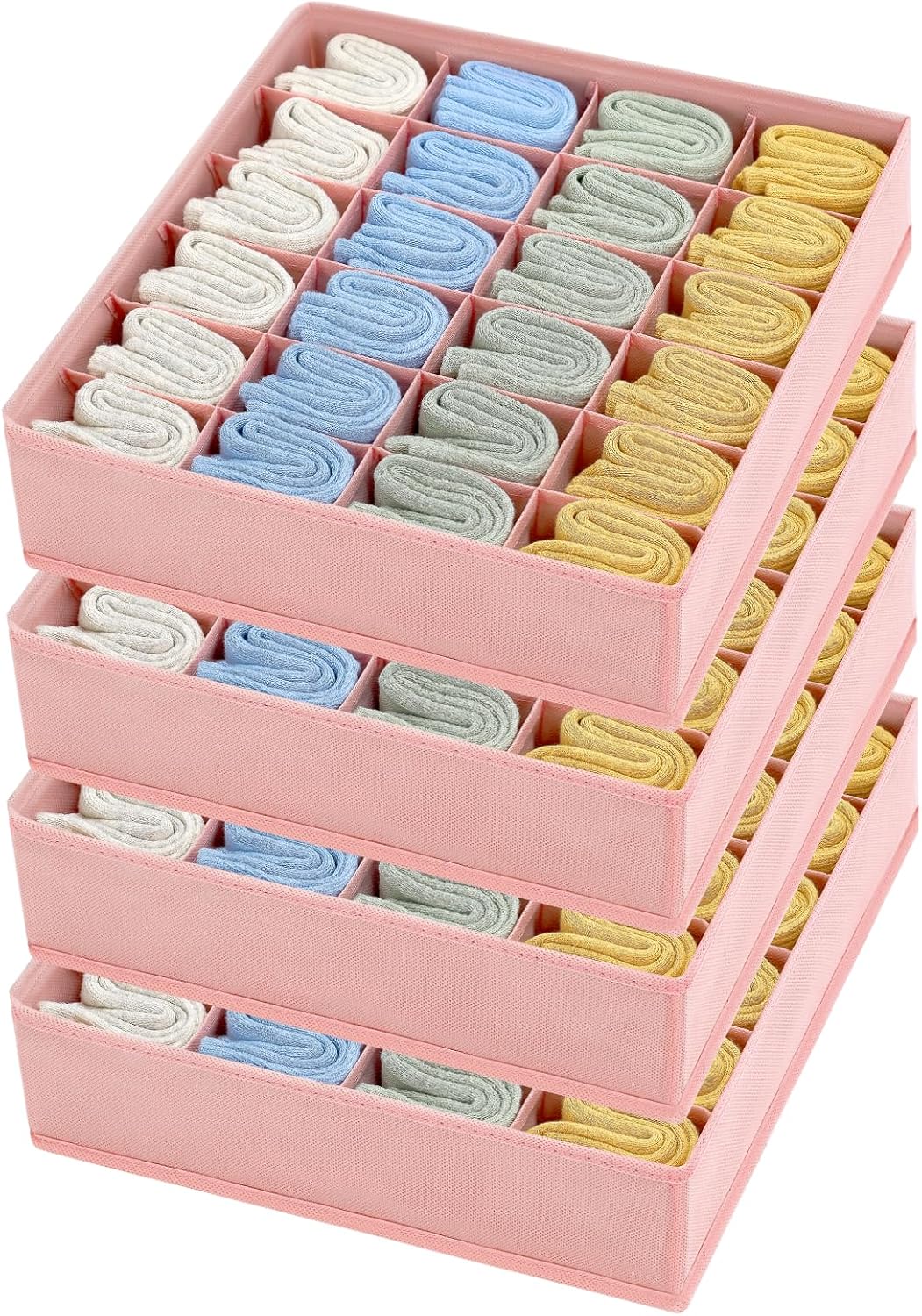joyoldelf Sock Drawer Organizer Divider 2 Packs Underwear Organizer, 24 Cell Closet Organizers and Storage Organizer Sock Holders Organizers for Storing Socks, Handkerchiefs, Ties, Belts (Grey)