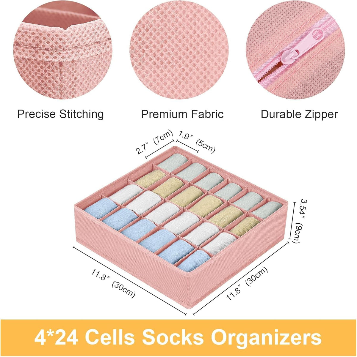joyoldelf Sock Drawer Organizer Divider 2 Packs Underwear Organizer, 24 Cell Closet Organizers and Storage Organizer Sock Holders Organizers for Storing Socks, Handkerchiefs, Ties, Belts (Grey)